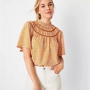 Ann Taylor Dot Cutout Flutter Sleeve Top